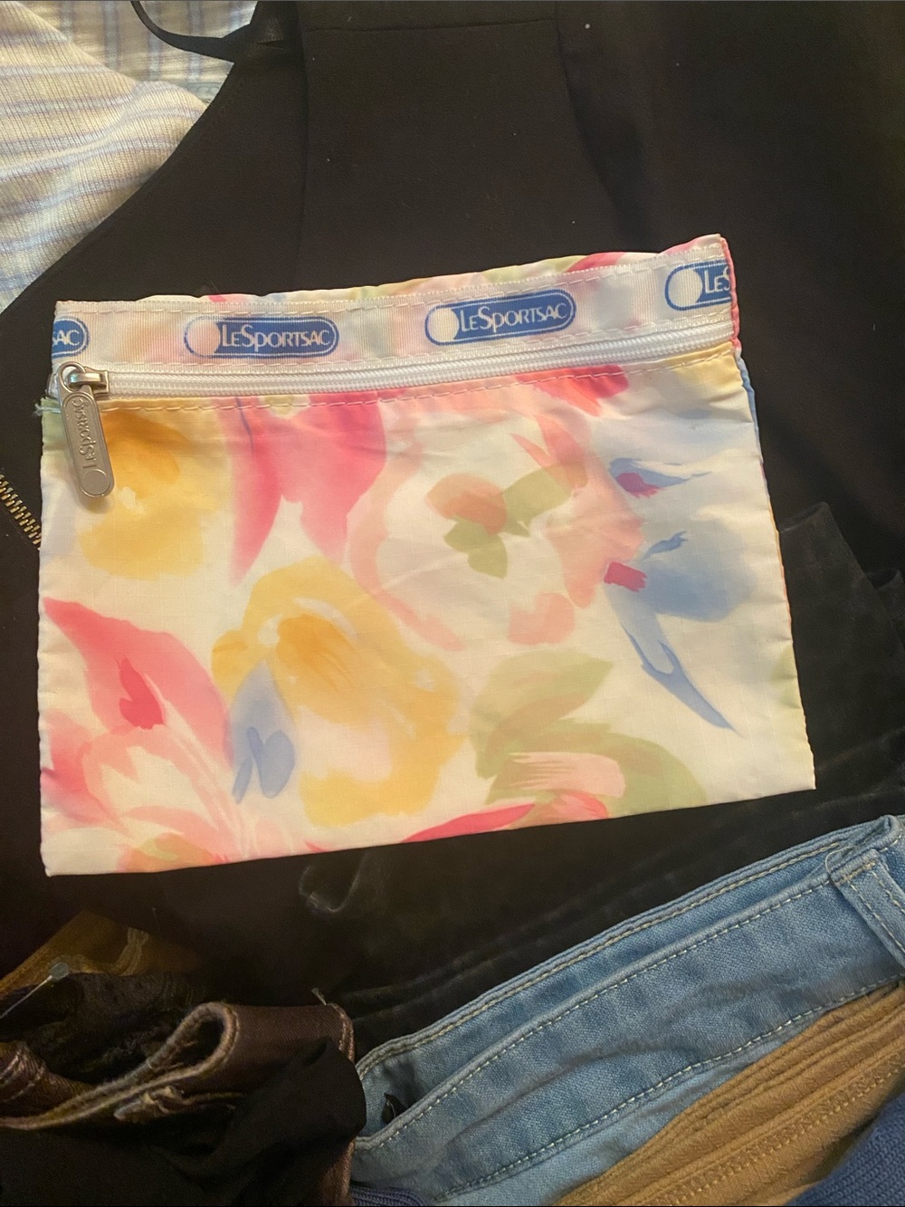 Vintage LeSportsac Pastel Watercolor Floral Cosmetic Pouch 1980s Era
